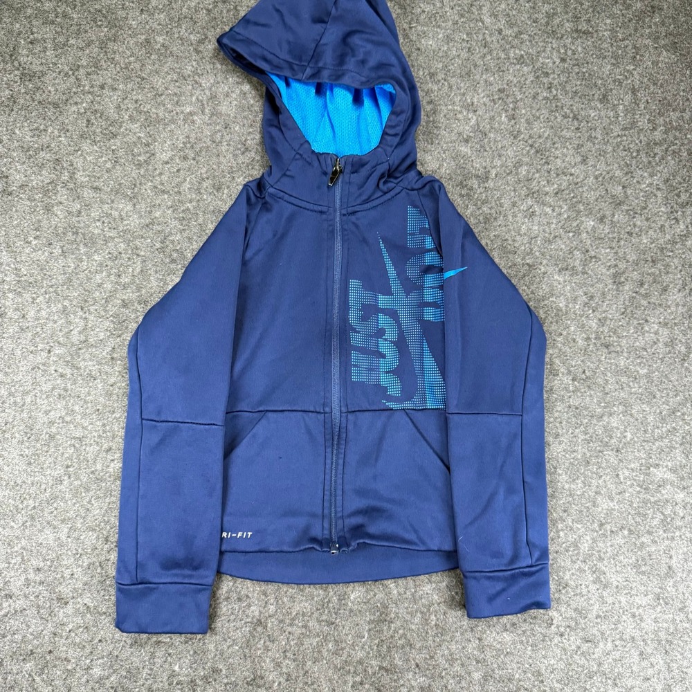 Nike Dri-Fit Full Zip Hoodie Kids Size 4T Blue Just Do It Graphic